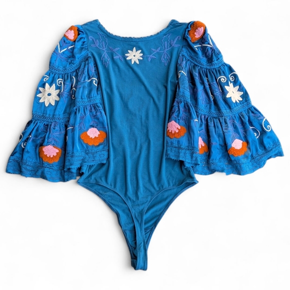 FREE PEOPLE Sunny Meadows Bodysuit | Boho Statement Sleeve Stunner Sz M - Picture 5 of 13